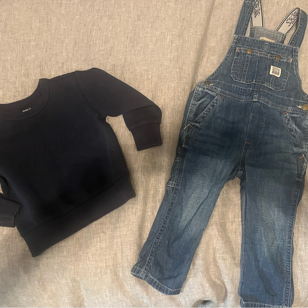Polo Ralph Lauren Denim Overalls and Navy Sweatshirt Set